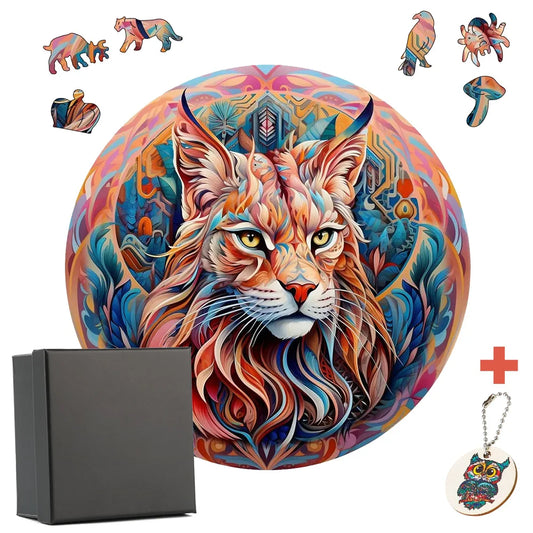 Rompecabezas redondo de madera con diseño de gato Maine Coon y llavero 