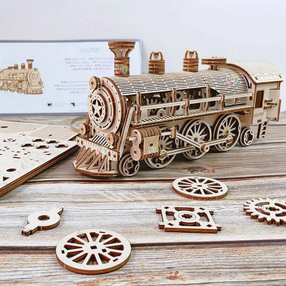 Trenes y vagones de locomotora de madera en 3D