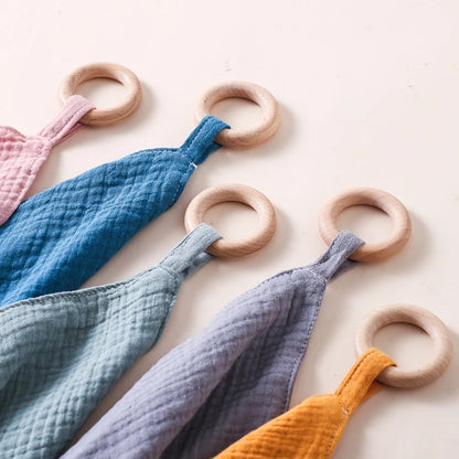 Wooden and Cotton Baby Bib Rattle