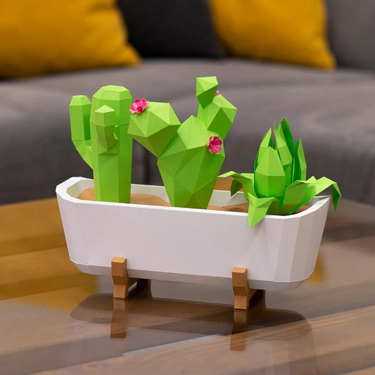 25cm Origami Cactus 3D Paper Sculpture to Assemble DIY
