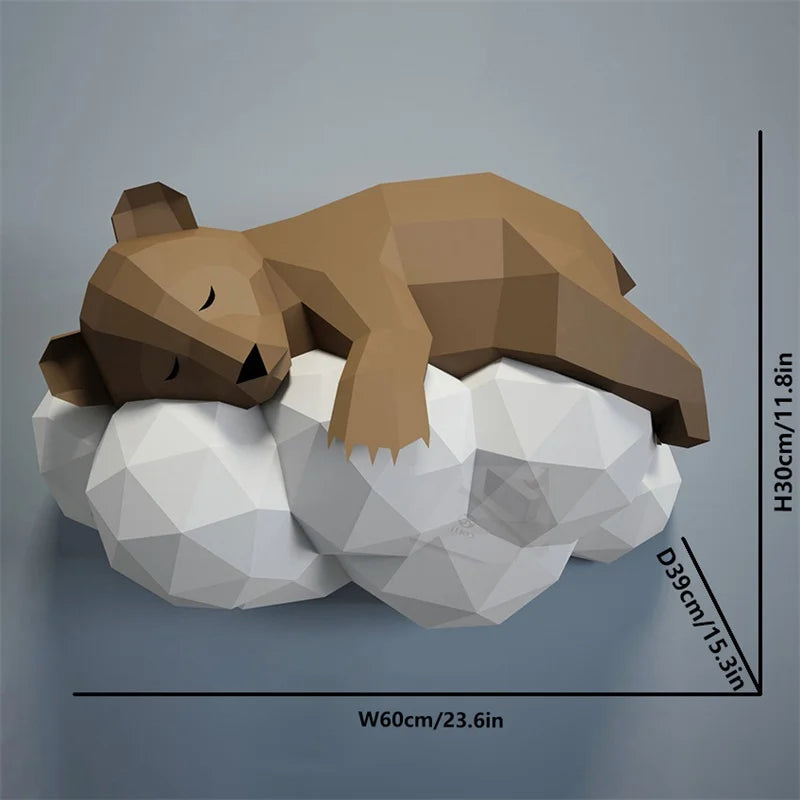 Escultura de pared de origami 60 cm Oso Nube de Papel 3D para Montar DIY