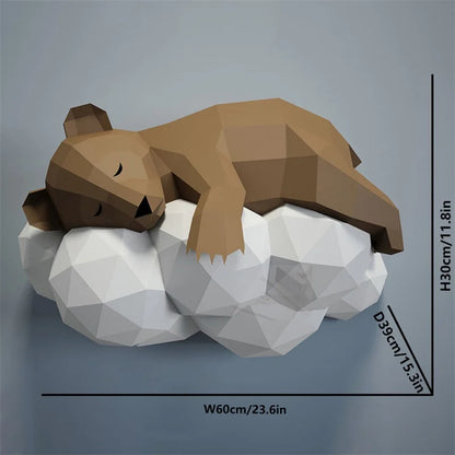Escultura de pared de origami 60 cm Oso Nube de Papel 3D para Montar DIY