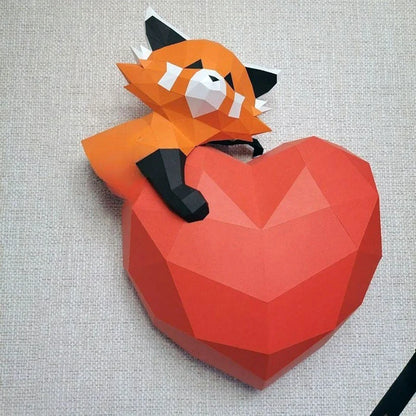 Escultura de pared de papel 3D de panda rojo de origami de 50 cm para armar.