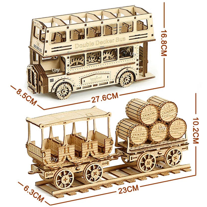 Trenes y vagones de locomotora de madera en 3D