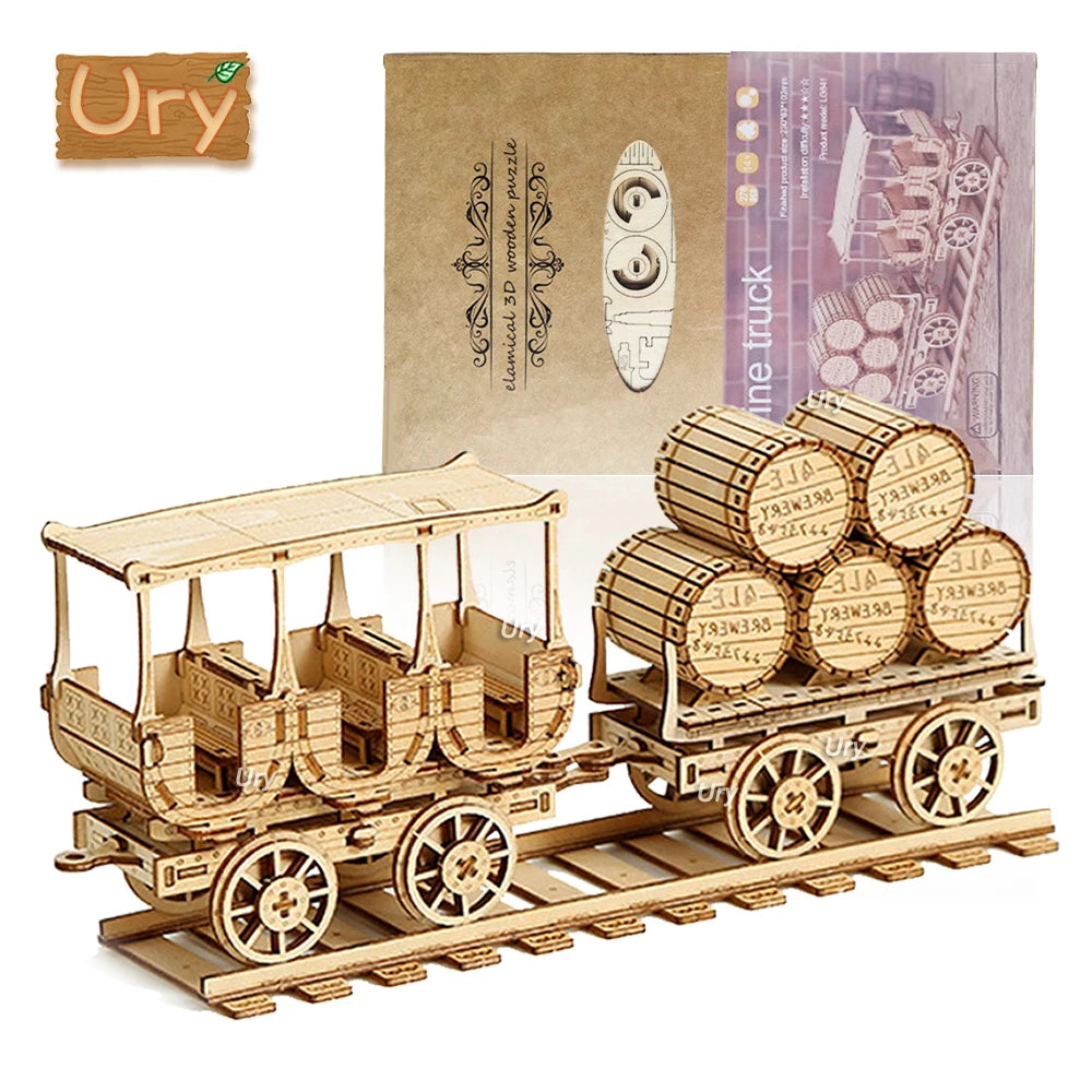 Trenes y vagones de locomotora de madera en 3D
