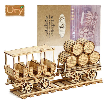 Trenes y vagones de locomotora de madera en 3D