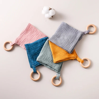 Wooden and Cotton Baby Bib Rattle