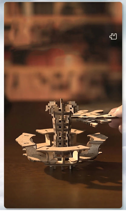 Caja de música de castillo de rompecabezas de madera 3D