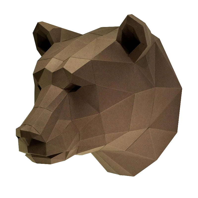 Escultura de pared de origami 44 cm Oso marrón en papel 3D para montar DIY