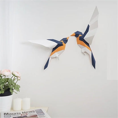 Escultura de pared de origami 42 cm Agapornis en papel 3D para montar DIY