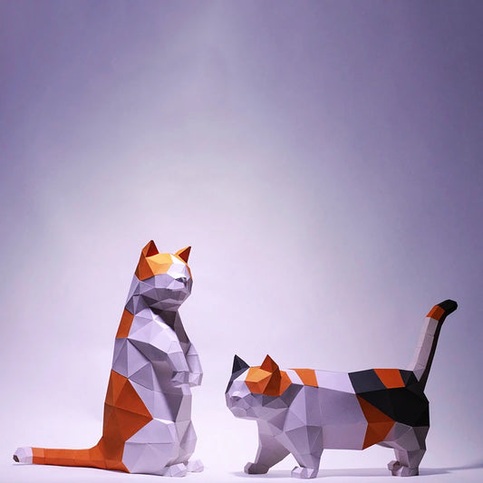 Escultura de Origami 47/54 cm Gatos de Papel 3D para Armar DIY