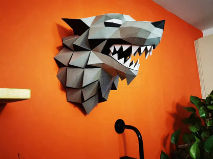 Escultura de pared de origami de 36 cm, lobo de papel 3D para armar.