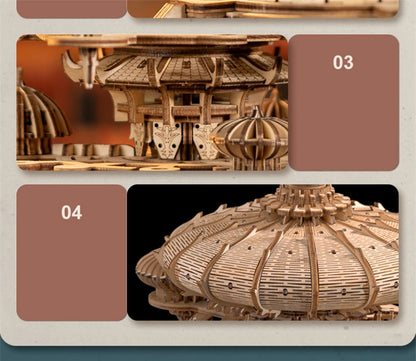Caja de música de castillo de rompecabezas de madera 3D