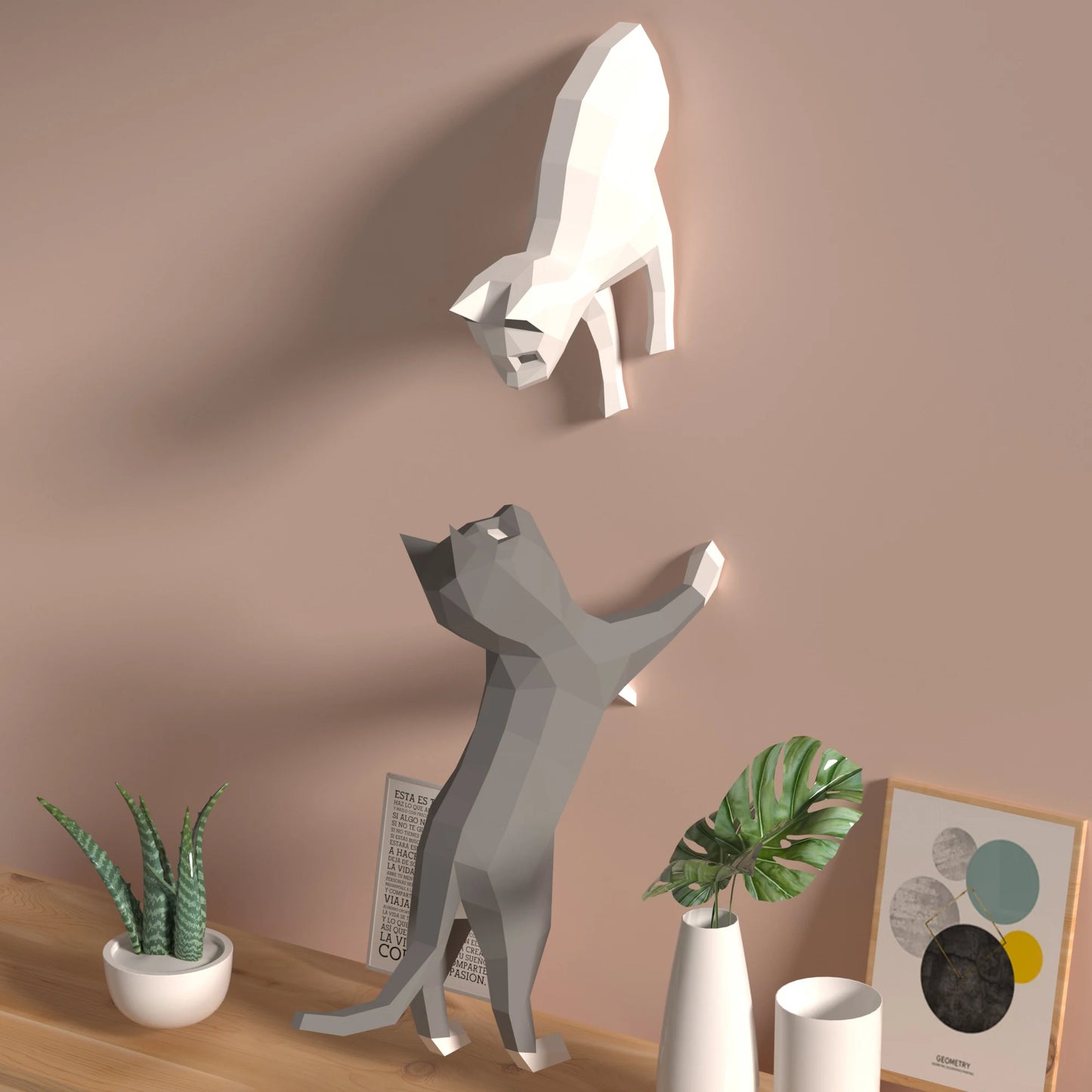 Origami Wall Sculpture 100 cm 3D Paper Cats to Assemble DIY