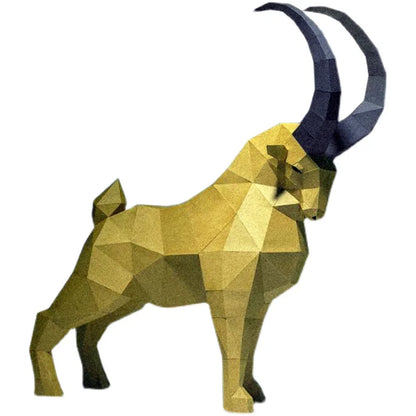 3D Paper Origami Ibex Statue Sculpture to Assemble DIY