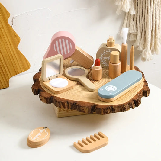 Wooden Makeup Kit Toys Hairdressing 12