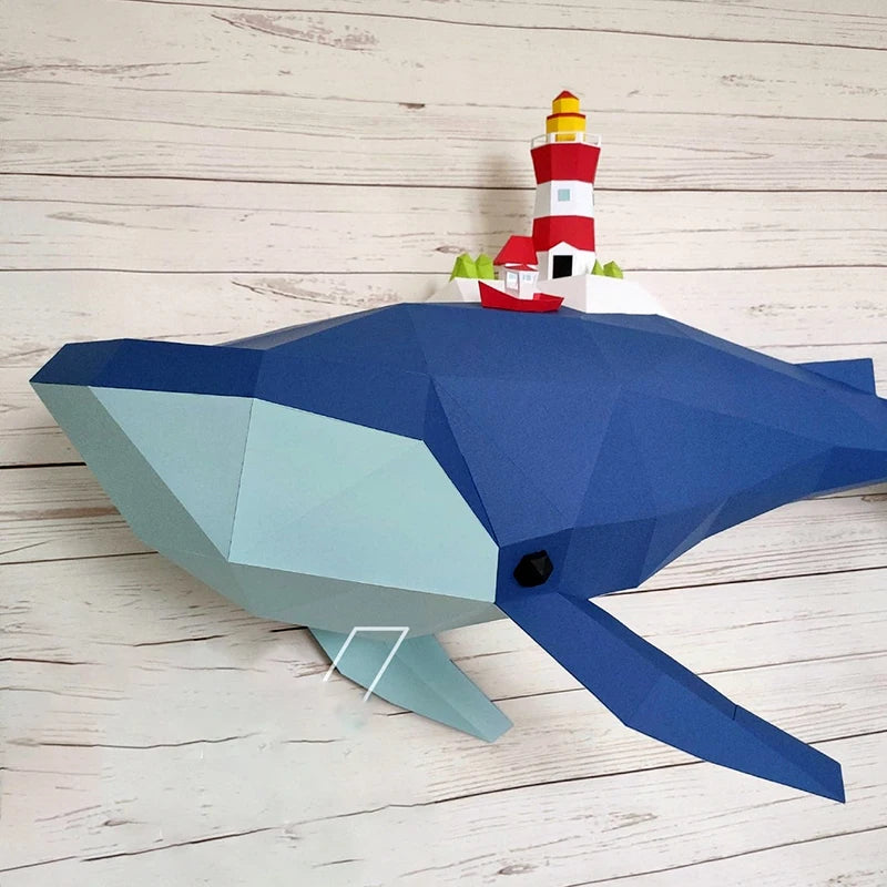Origami Wall Sculpture 100 cm 3D Paper Whale to Assemble DIY