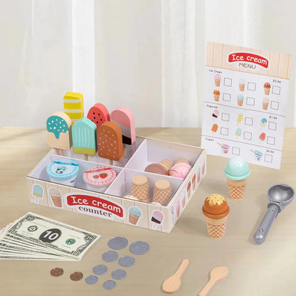 Jouet Stand de Glaces et Accessoires en Bois Dinette Montessori