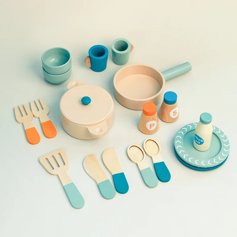 Jouet Ensemble Vaisselle Repas en Bois Dinette Montessori