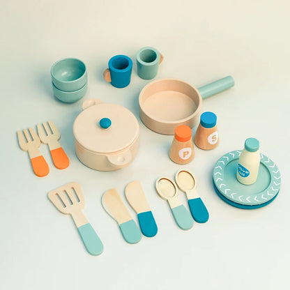 Jouet Ensemble Vaisselle Repas en Bois Dinette Montessori