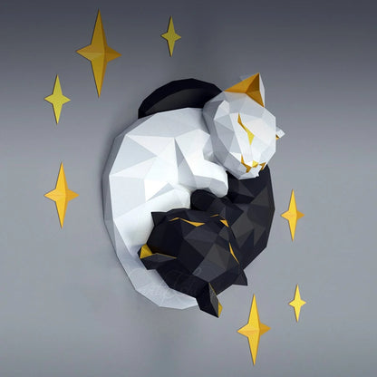 Origami Wall Sculpture 42 cm 3D Paper Cats to Assemble DIY